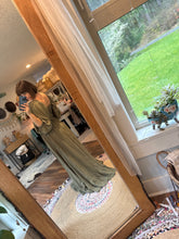 Load image into Gallery viewer, Olive linen cotton always and  forever with sleeves ready to ship spring sale