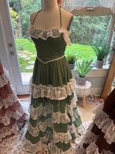 Load image into Gallery viewer, Ready to ship green crinkle Ruffle Bliss tiered crinkle fabric dress (first pic is color)