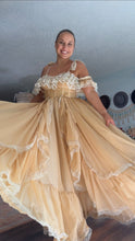 Load image into Gallery viewer, Flash sale concept piece  Ready to ship New style Opaline Dress with mini puff sleeves and embroidered ruffle (sand color)