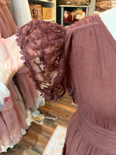 Load image into Gallery viewer, Ready to ship brown cotton crinkle soul mate dress with lace sleeves