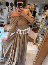 Load image into Gallery viewer, FLASH SALE Ready to ship tan brown tassel two piece linen cotton dress
