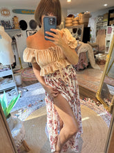 Load image into Gallery viewer, Ready to ship crinkle beige top and crinkle mushroom skirt two piece dress set