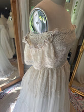 Load image into Gallery viewer, One of a kind ready to ship on sale vintage lace mixed with new embroidery lace ivory dress