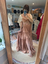 Load image into Gallery viewer, Rosette dress cotton one if a kind tan brown with sleeves