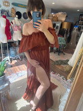 Load image into Gallery viewer, Ready to ship sale rust sheer chiffon show off those shoulders dress