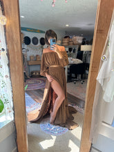 Load image into Gallery viewer, Ready to ship two piece dress ruffle me right up in brown stretchy thick lace