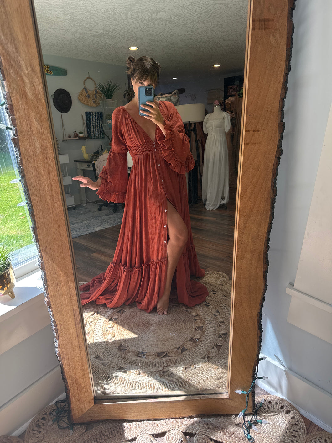 (RESERVED) Ready to ship rust linen cotton dreams like these dress sale