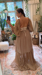 Black Friday Sale Ready to ship Glory dress in tan brown linen cotton and chiffon maternity friendly