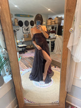 Load image into Gallery viewer, Love bird hand dyed lined in cotton adjustable dress dark plum brown color
