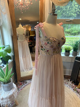 Load image into Gallery viewer, Ready to ship sale two dress deal Sonoma brown hand dye with hey babe with floral embellishments hand dyed blush