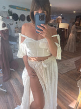 Load image into Gallery viewer, Ready to ship two top one skirt - velvet corset with lace you glow girl set ivory dress