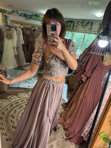 Ready to ship hand dyed lace two piece dress tan brown