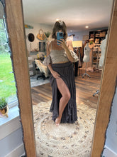 Load image into Gallery viewer, Ready to ship sale hand dyed skirt skirt and poetry print top brown floral