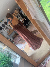 Load image into Gallery viewer, Sale Ready to ship dark brown crinkle live bird dress with puff sleeves