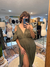 Load image into Gallery viewer, Blessed dress ready to ship olive linen cotton