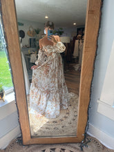 Load image into Gallery viewer, Ready to ship Kismet two piece dress in large golden vintage print crinkle fabric