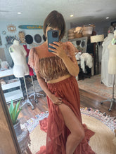 Load image into Gallery viewer, Ready to ship mystical wonders print top and sheer chiffon skirt rust
