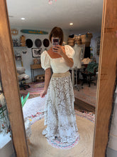 Load image into Gallery viewer, One of a kind vintage lace maxi skirt with cotton oh my top off white ready to ship