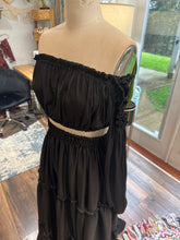 Load image into Gallery viewer, Two top one skirt - custom black corset top with you glow girl satin two piece ready to ship