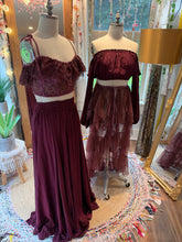 Load image into Gallery viewer, Two tops two skirts in burgundy plum color ready to ship sale