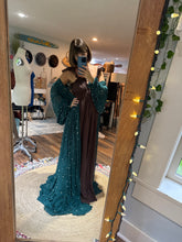 Load image into Gallery viewer, (Two dress deal ) brown always and forever dress with Teal pearl mesh robe xs-xl ready to ship on sale