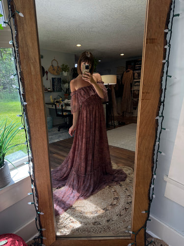 Show off those shoulder rusty roses dress ready to ship