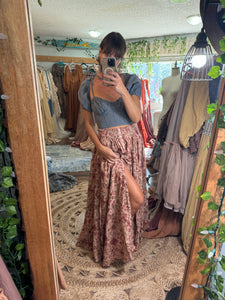 Flash sale Ready to ship denim top and floral skirt hand dyed set