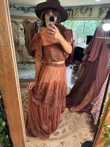 Two piece rust lace ready to ship (sheer) dress