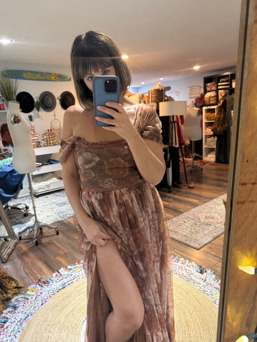 Allow 3-4 week preorder vintage lover print custom dress lined in Brown