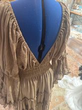 Load image into Gallery viewer, Ready to ship Fearless Hearts dress tan brown linen cotton reversible