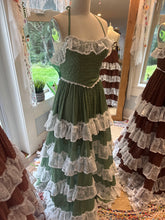 Load image into Gallery viewer, Ready to ship green crinkle Ruffle Bliss tiered crinkle fabric dress (first pic is color)