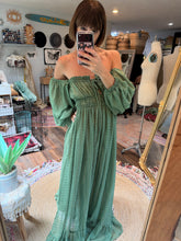 Load image into Gallery viewer, Ready to ship green crinkle always and forever with sleeves dress on sale