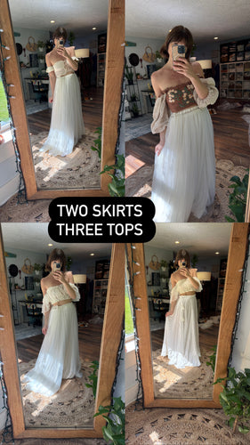 Three tops with two skirts package ready to ship