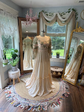 Load image into Gallery viewer, Sample sale ready to ship two piece embroidered corset top and cream ivory skirt linen cotton