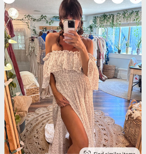 (Off white blush floral ) Preorder 6-8 week show off those shoulders dress