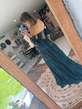 Load image into Gallery viewer, Ready to ship teal green crinkle poetry top and tier skirt