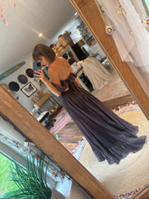Load image into Gallery viewer, Love bird hand dyed lined in cotton adjustable dress dark plum brown color