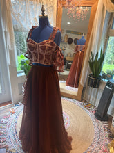 Load image into Gallery viewer, Custom hand dyed we belong lace top and poetry rust chiffon skirt ready to ship