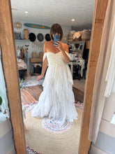 Load image into Gallery viewer, Preorder allow 6-8 week love bird off white dress with lace/tulle overskirt sale