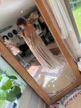 Load image into Gallery viewer, Two dress deal A new day dress in beige and One of a kind hand dyed pink love bird dress with antique lace trims ready to ship