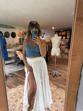 Load image into Gallery viewer, RESERVED FOR E -Ready to ship denim bustier and ivory skirt