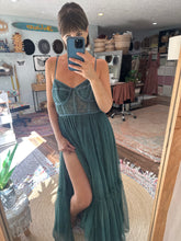 Load image into Gallery viewer, Two dress deal hand dyed teal hey babe dress and  Dark brown crinkle you glow girl tiered version ready to ship dress