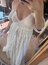 Load image into Gallery viewer, One of a kind Beachy Goddess off white dress with lace - open front style with padding in bust sale ready to ship