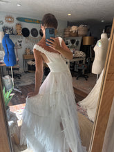 Load image into Gallery viewer, Sale! Ready to ship sale rosette off white matte satin with tulle overskirt