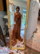 Load image into Gallery viewer, Ready to ship sale brown chiffon show off those shoulders dress