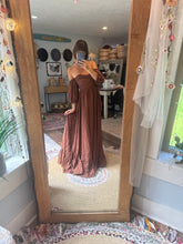 Load image into Gallery viewer, Sale Ready to ship dark brown crinkle live bird dress with puff sleeves