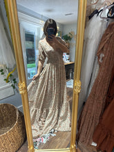 Load image into Gallery viewer, Ready to ship prairie hearts in beige rust floral crinkle dress