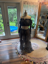 Load image into Gallery viewer, Ready to ship sale two dress deal two top two skirt denim blue linen cotton nothing quite like you two piece dress with tulle and lace sheer set