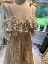 Load image into Gallery viewer, Ready to ship New style Opaline Dress with mini puff sleeves and embroidered ruffle (sand color)