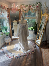 Load image into Gallery viewer, Ready to ship one of a kind Glory Dress in off white and ivory linen cotton/chiffon/vintage lace and embroidery
